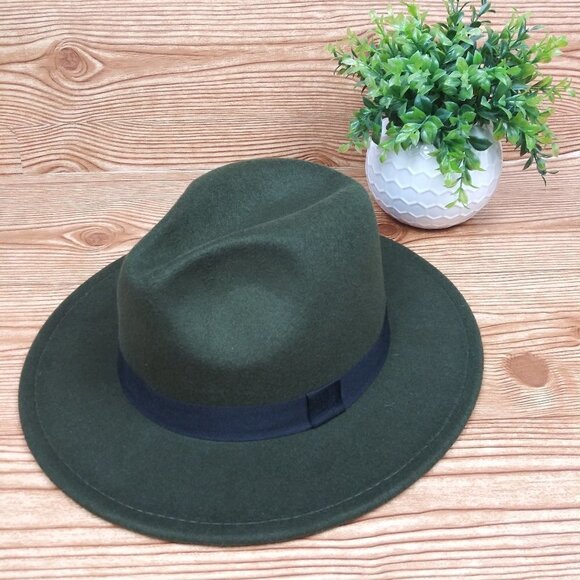 Minimalist fedora hat one-size plain army green casual unisex - Picture 1 of 11